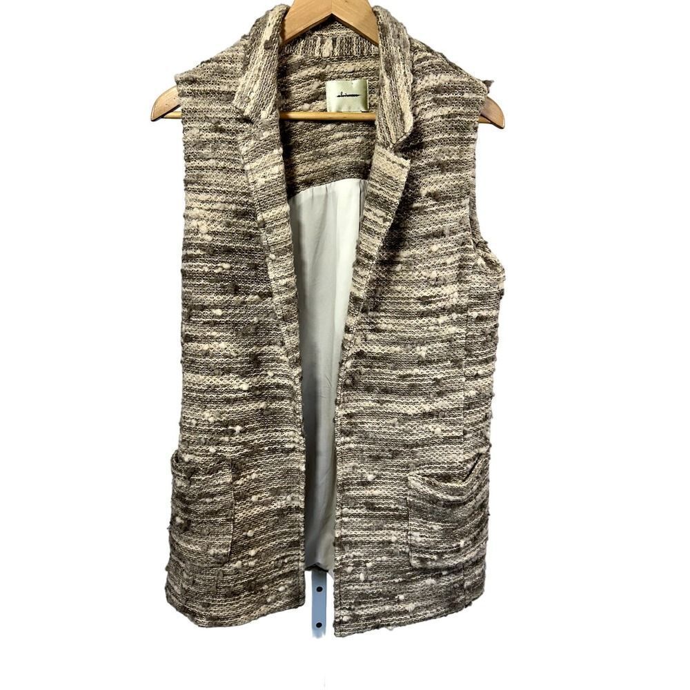 ANTHROPOLOGIE ELEVENSES Women's Tweed Open Front Sweater Vest Beige Size M